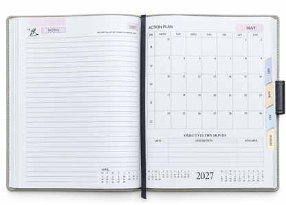 2027 Premium Executive Diary with Button Closure – Grey & Black