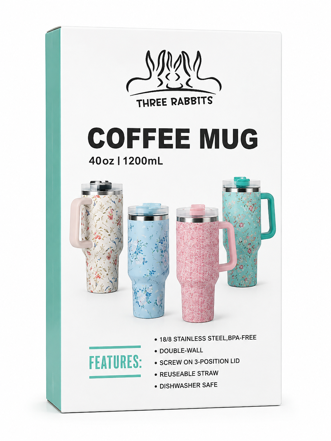 1200ml Stainless Steel Coffee Mug with Handle & Straw | Vacuum Insulated Travel Tumbler | Large Thermal Mug with Lid