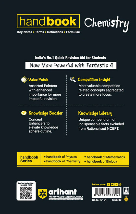 Arihant Handbook Chemistry Class 11 & 12 | Quick Revision Guide for Engineering, Medical & Competitive Exams