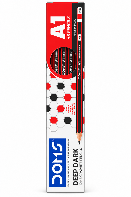 DOMS A1 Deep Dark HB Pencils – 10 Pack with Sharpener