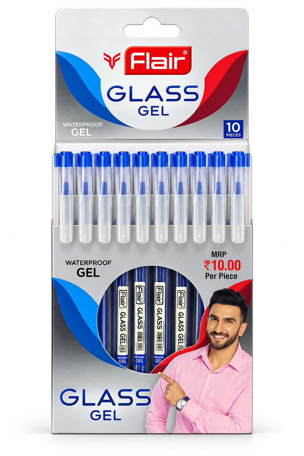 Flair Glass Gel Pen – Blue | Pack of 10
