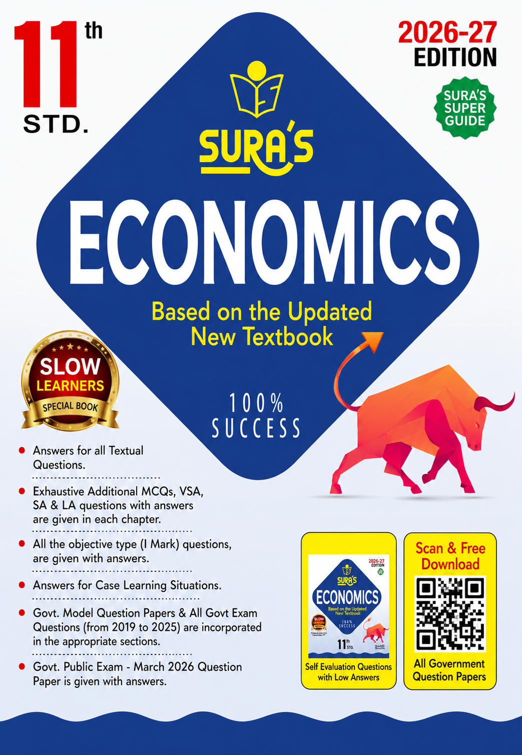 Sura's 11th Standard Economics Guide 2026–27 with Self Evaluation Workbook | English Medium