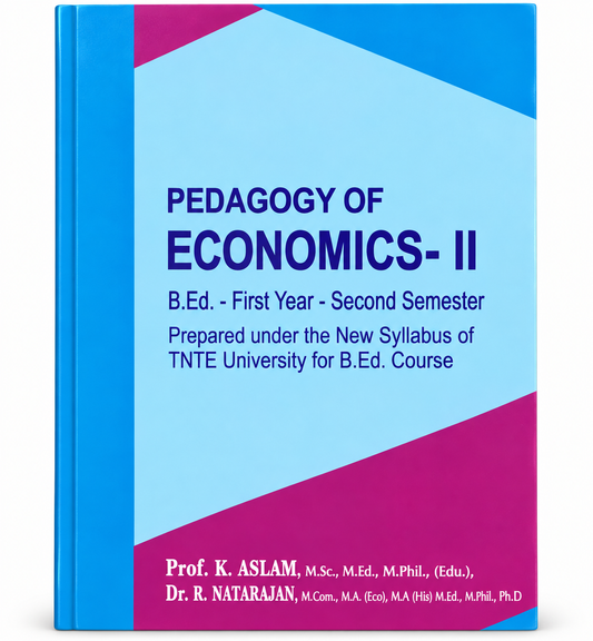 A hardcover book titled 'Pedagogy of Economics - II' with a blue and magenta geometric cover, photographed on a plain white background.