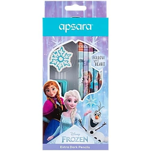 Apsara Disney Frozen Extra Dark Pencils Set - Free Sharpener & Eraser | Non-Toxic | Pack of 10 Wooden Pencils