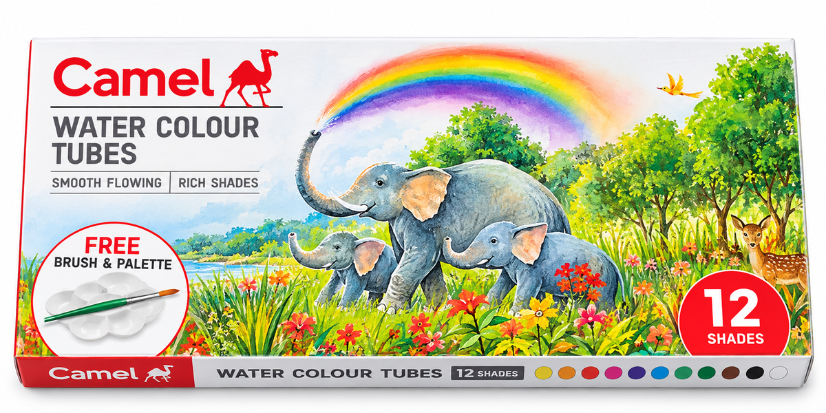 Camel Water Colour Tubes 12 Shades with Free Brush and Palette
