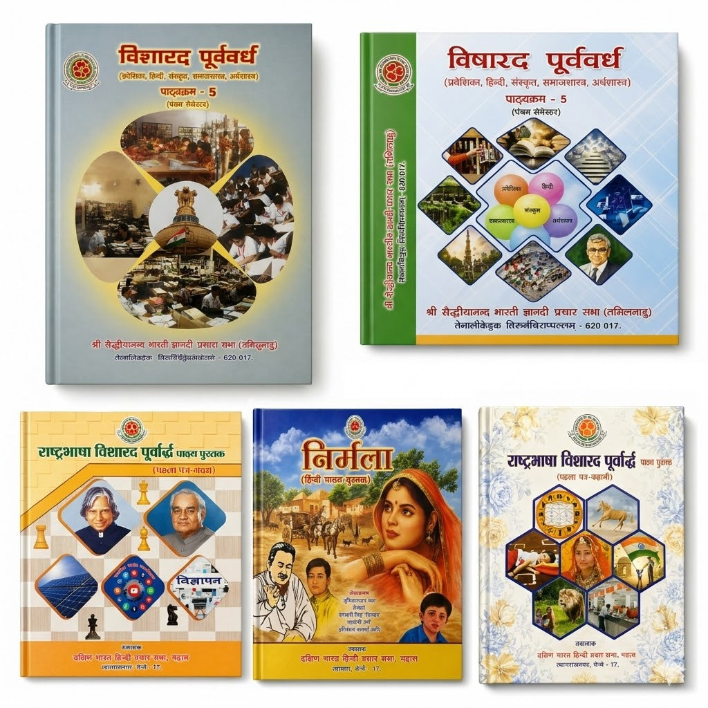 Hindi academic 6 books combo pack with Visharad and Rashtrabhasha study materials for examination preparation