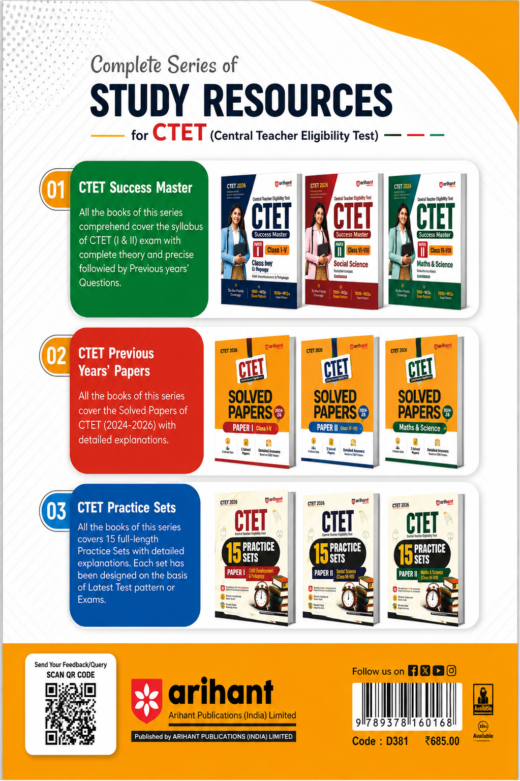Success Master CTET 2026 Paper I Class I–V | Chapterwise Smart Notes | 3000+ MCQs | Solved Papers 2026 | Arihant