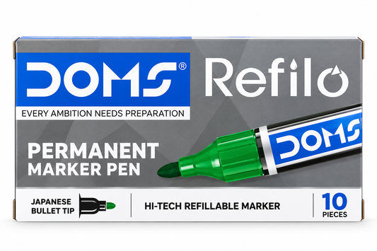 DOMS Refilo Permanent Marker Pen – Green, 10 Pieces