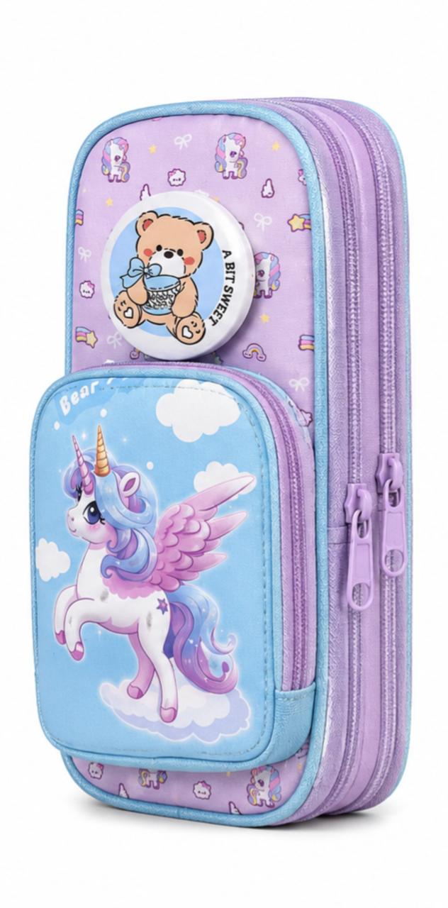 Cute Unicorn Pencil Pouch for Girls | Multi Pocket Kids Stationery Organizer Case