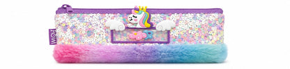Cute Glitter Unicorn Pencil Pouch for Girls | Fancy Fur Zip Stationery Pouch