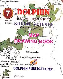 Map drawing book titled 'Dolphin Social Science' by Dolphin Publications on a map background.