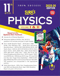 Textbook for 11th Standard Physics with cover design and branding details.