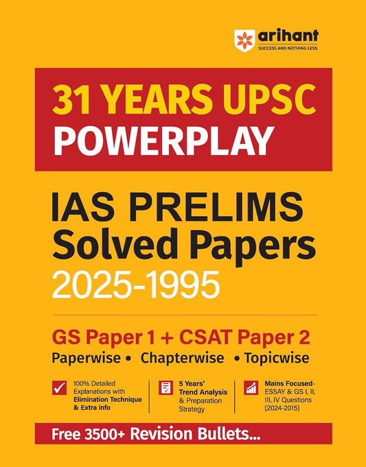 Arihant 31 Years UPSC Powerplay IAS Prelims Solved Papers (2025–1995)