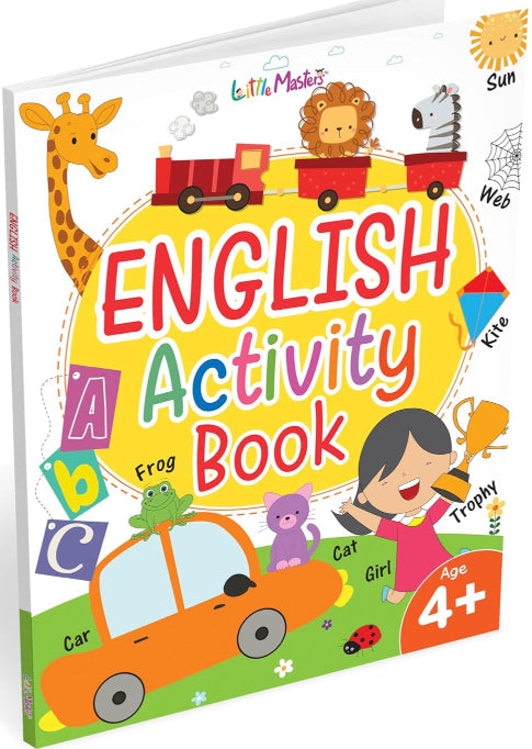 Children's English Activity Book with colorful illustrations on a white background