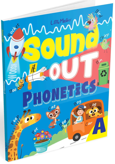 Children's book titled 'Sound it Out Phonetics' with colorful illustrations on a white background