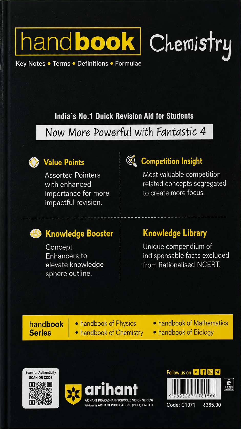 Handbook Chemistry | Arihant | Quick Revision Book for XI-XII, Engineering & Medical Competitions