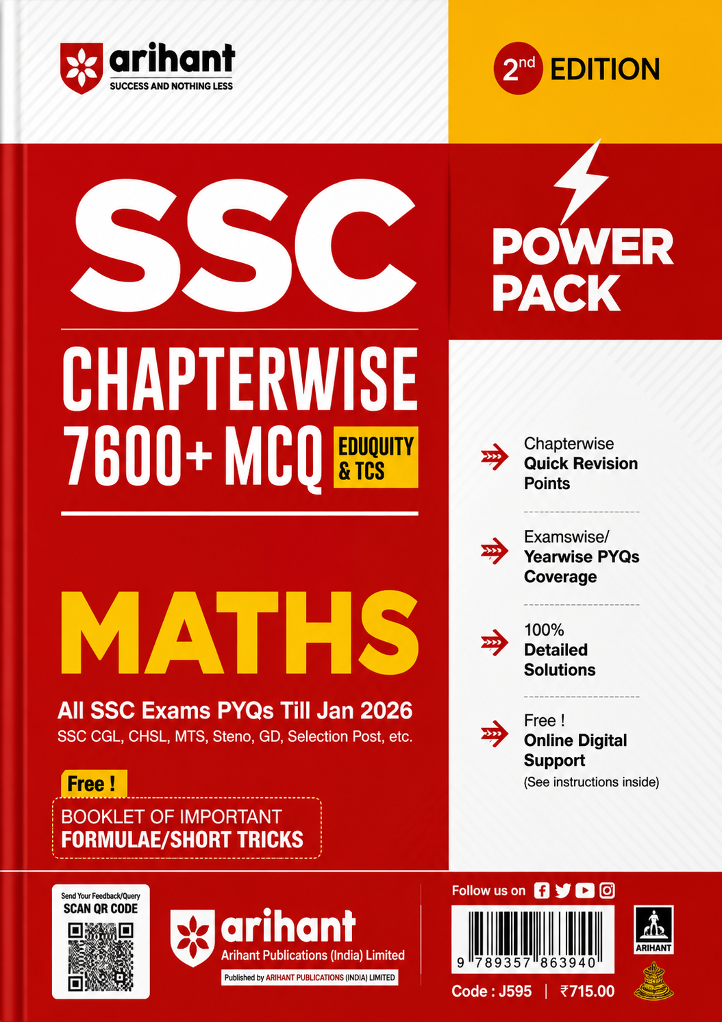 SSC Maths Chapterwise 7600+ MCQs | Power Pack 2nd Edition | CGL, CHSL, CPO, MTS, GD & Steno | Eduquity & TCS Questions Till January 2026
