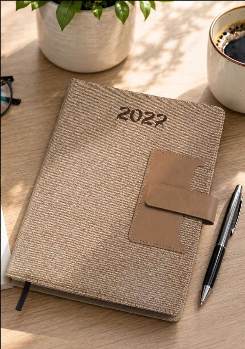 2027 Premium White Foam Thermal PU Diary – V-111 | Magnetic Flap Organizer