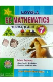 Textbook cover of Loyola EC Mathematics for terms 1, 2, and 3 with a hand holding a pen and ruler.