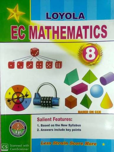 Loyola English Medium Mathematics Guide for Class 8 featuring algebra, geometry, mensuration, statistics, probability, worked examples, chapter wise exercises, important formulas, and exam preparation content based on the Tamil Nadu State Board syllabus.