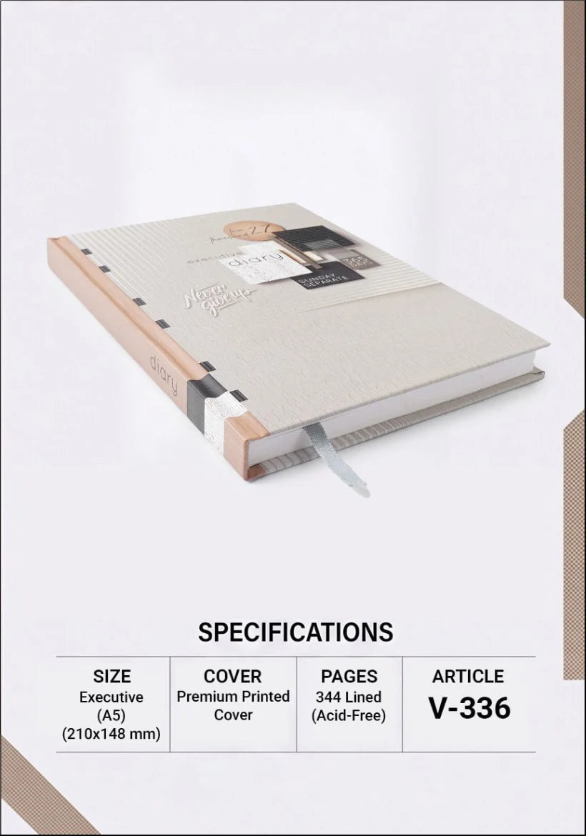 2027 Customizable Cream & Rose Gold Paper Pasting Executive Diary – V-336