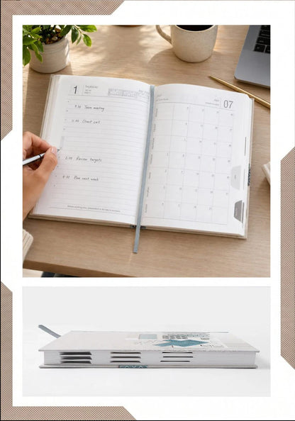 2027 Customizable Cream & Blue Paper Pasting Executive Diary – V-337