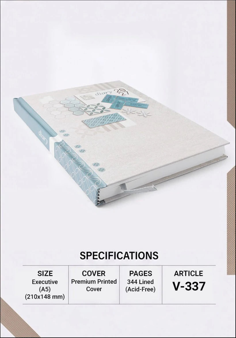 2027 Customizable Cream & Blue Paper Pasting Executive Diary – V-337