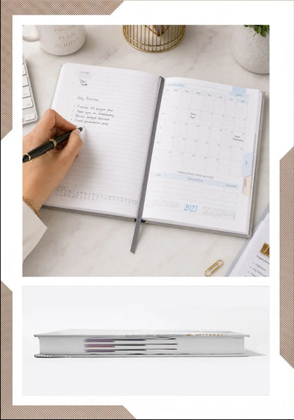 2027 Customizable Cream Blue & Gold Paper Pasting Executive Diary – V-340