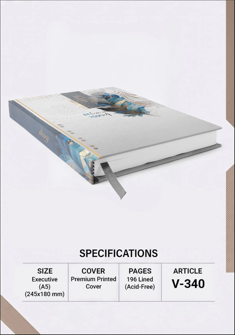 2027 Customizable Cream Blue & Gold Paper Pasting Executive Diary – V-340