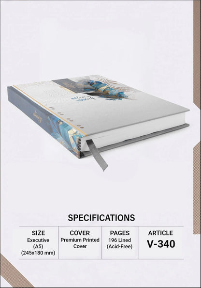 2027 Customizable Cream Blue & Gold Paper Pasting Executive Diary – V-340