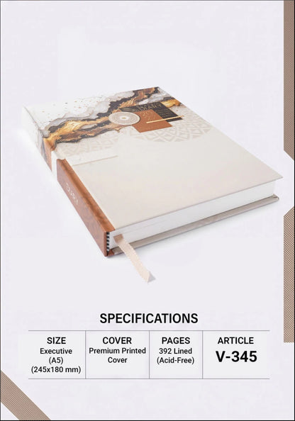 2027 Customizable Cream Black & Gold Paper Pasting Executive Diary – V-345
