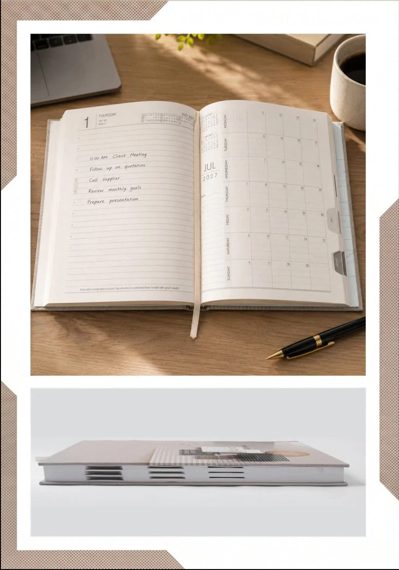 2027 Customizable Cream & Copper Paper Pasting Executive Diary – V-364