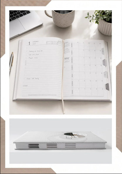 2027 Customizable White & Silver Paper Pasting Executive Diary – V-373