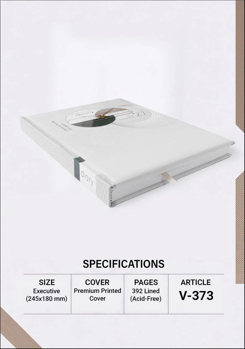 2027 Customizable White & Silver Paper Pasting Executive Diary – V-373