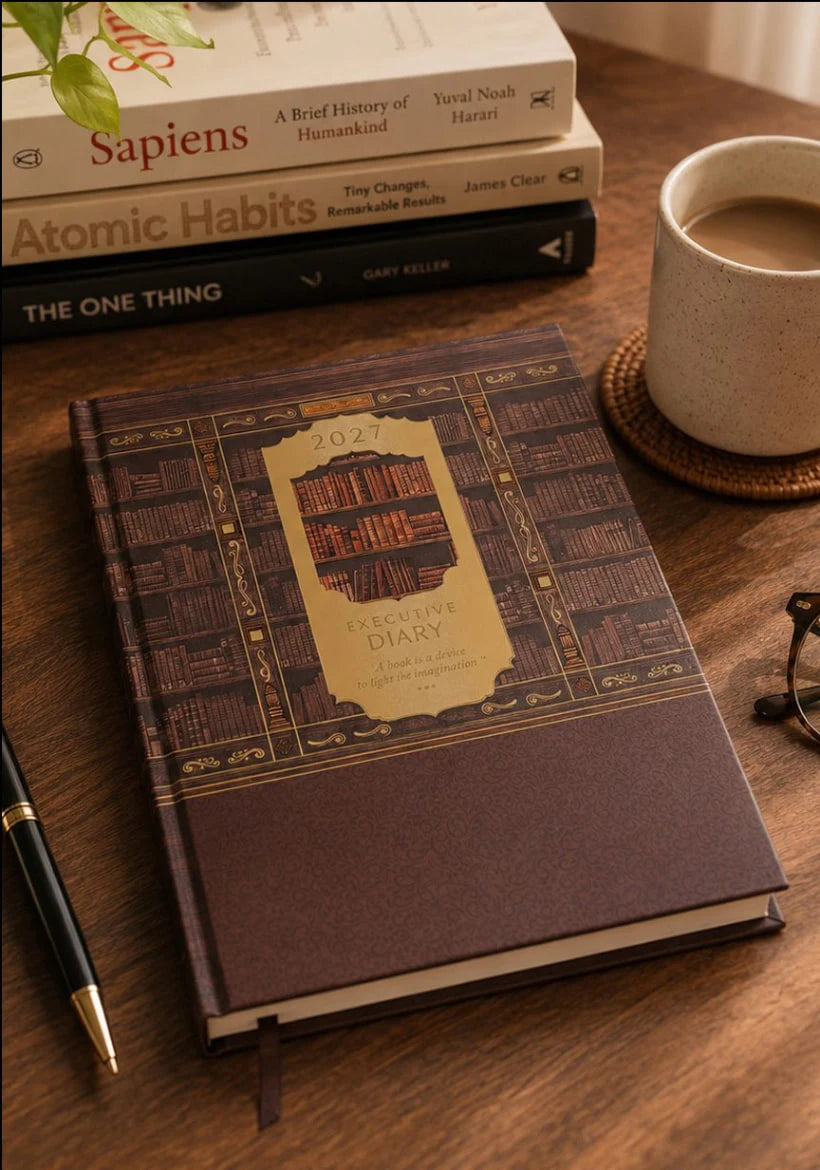 2027 Customizable Brown & Gold Vintage Library Paper Pasting Executive Diary – V-377