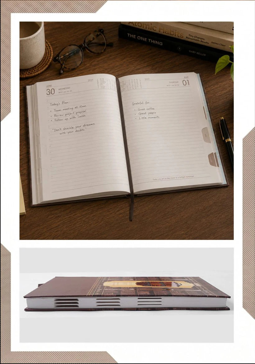 2027 Customizable Brown & Gold Vintage Library Paper Pasting Executive Diary – V-377