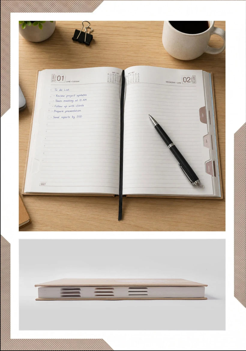 2027 Customizable Beige & Copper Executive Diary – V-379 | Paper Pasting Diary