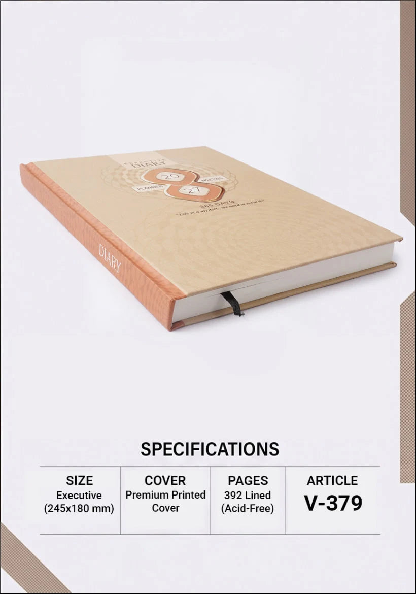 2027 Customizable Beige & Copper Executive Diary – V-379 | Paper Pasting Diary