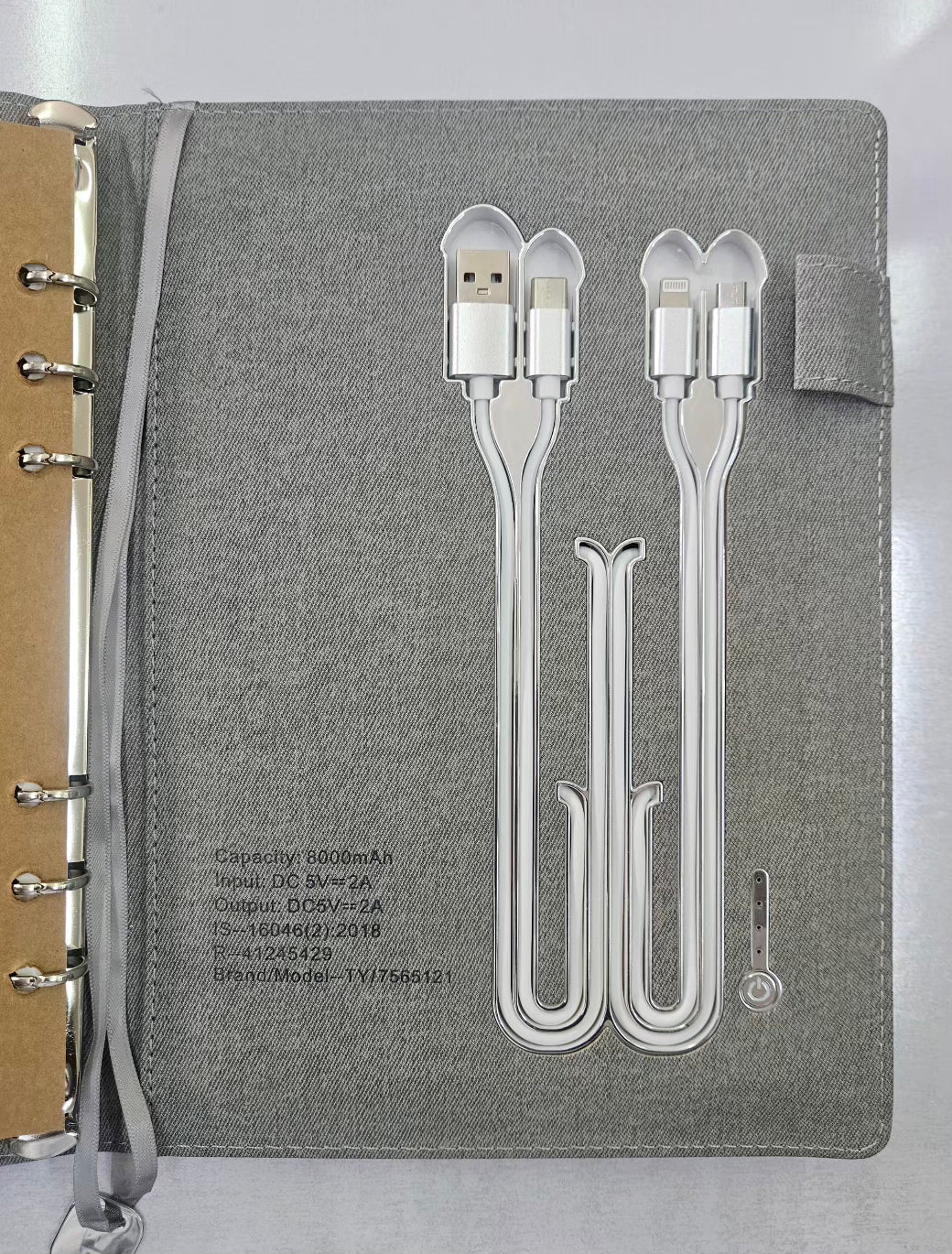 Jasper Powerbank Diary with 8000 mAh and Wireless Charging (Grey)