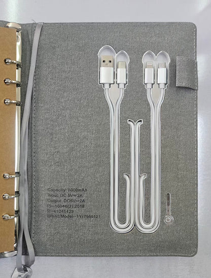 Jasper Powerbank Diary with 8000 mAh and Wireless Charging (Grey)