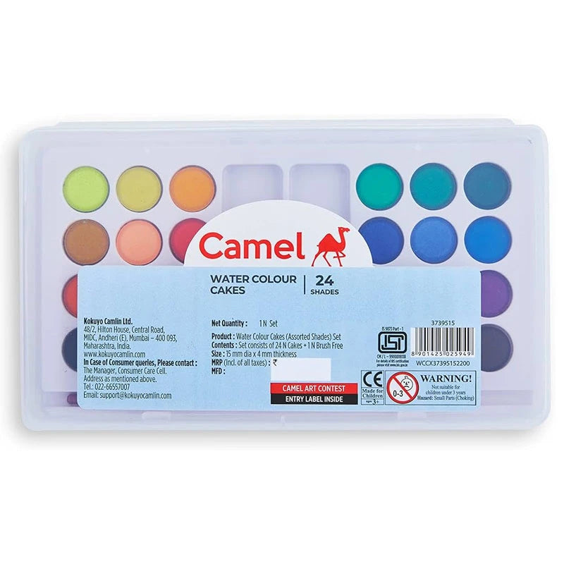 Camel Water Colour Cakes | 24 Shades (Back of Pack Variant)